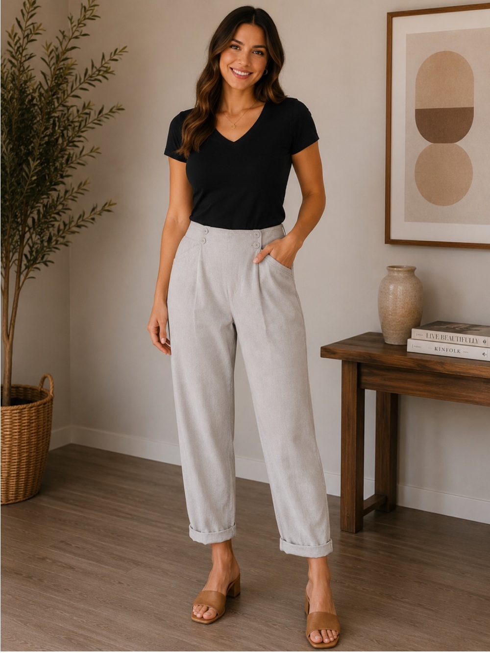 Calvin Klein Straight Leg Pants in Light Gray
